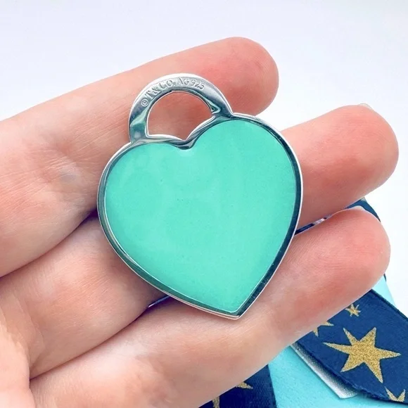 VERY RARE XL Blue Enamel Return to Tiffany Heart Charm Pendant with Packaging - Picture 9 of 10